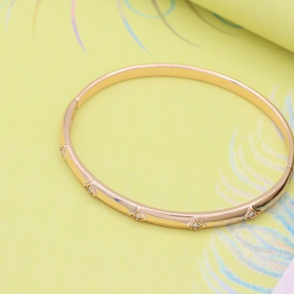 Elegant Rose Gold Bangle with Square Accents & Crystal Detailing, XPBL0510 - Picture 2 of 11